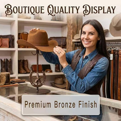 2 Pack Cowboy Hat Rack,Tabletop Standing Cowboy Hat Holder ，Western Horseshoe Decor，Hat Display Stand Can Keeps Original Shape of Hat, for Wide-brimmed Hat，Iron, Bronze