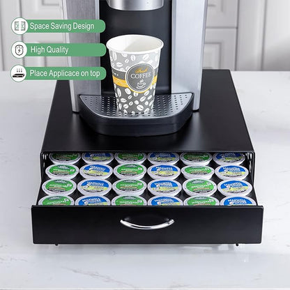 K Cup Pod Holde iron Top Drawer,Coffee Pod Holder Capsule Display Storage compatibility 42 k cup (Black)
