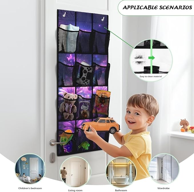 Hanging Storage Shoe Organizer for Closet 12 Mesh Pockets Over The Door Wall Closet Holder for Sundries Clothes Boots Toys,Purple Butterfly