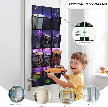 Hanging Storage Shoe Organizer for Closet 12 Mesh Pockets Over The Door Wall Closet Holder for Sundries Clothes Boots Toys,Purple Butterfly
