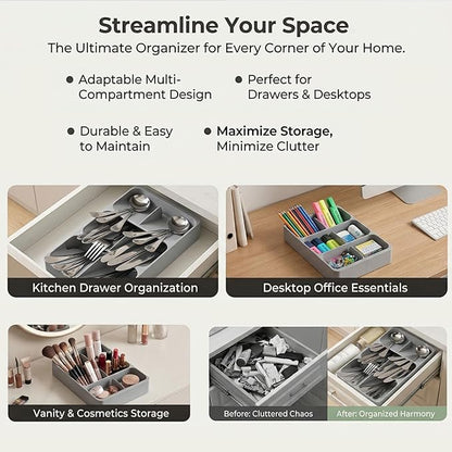 6 Slots Silverware Cutlery Drawer Organizer,Small Kitchen Utensil Tray for Flatware, Cutlery, Spoon and Knives Compact Storage Organization Keep Kitchen, Camper Drawer Neat & Organized