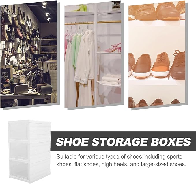 TIDTALEO Stackable Shoe Boxes with Lids, Foldable Multi-layer Shoe Storage Organizer for Closet, 3-tier Drawer Design, Plastic Sneaker Storage Solution for Home