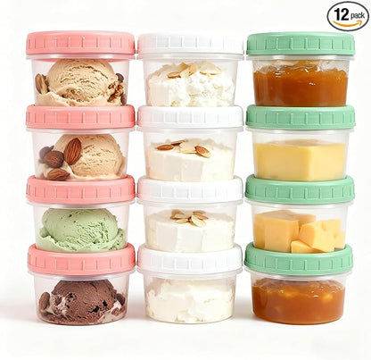 Food Storage Containers, 12 Pack 4 oz Freezer Storage Containers with Twist Top Lids, Leakproof, BPA Free, Microwave & Dishwasher Safe Takeout Container - Ideal for Soup and More