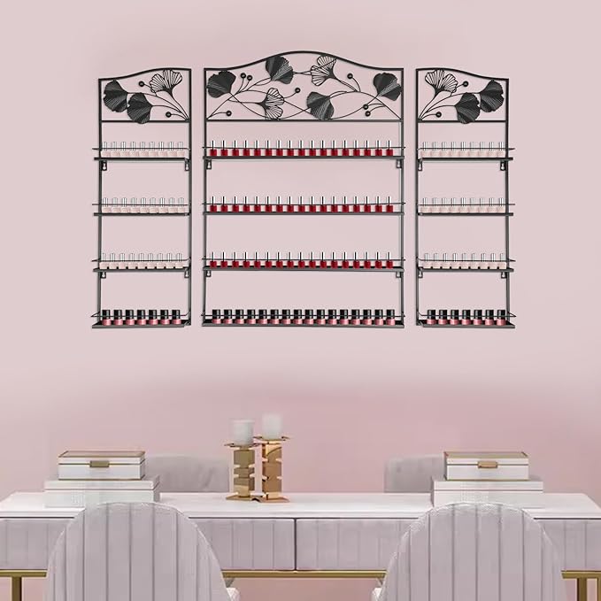 4 Tier Wall-Mounted Nail Polish Storage Racks 3PCS Metal Nail Polish Organizer Shelf for Wall Cosmetic Display Cases Perfume Lipstick Display Stand for Home Spa Nail Salon
