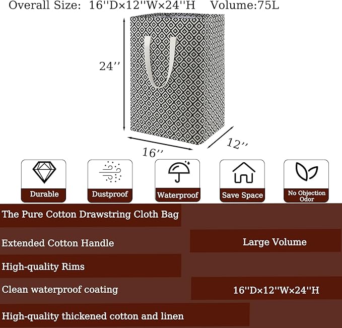 Waterproof Laundry Hamper Collapsible Laundry Basket Leather Handle Laundry Bag Large Clothes Storage Toy Organization for Bathroom Bedroom Laundryroom College Dorms (Pop-Up Laundry Hampers-004)