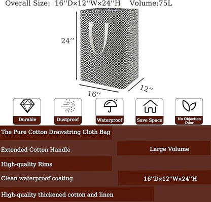 Waterproof Laundry Hamper Collapsible Laundry Basket Leather Handle Laundry Bag Large Clothes Storage Toy Organization for Bathroom Bedroom Laundryroom College Dorms (Pop-Up Laundry Hampers-004)