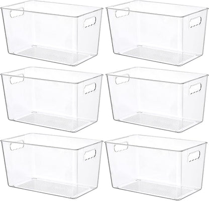 Vtopmart 6 PCS Clear Plastic Storage Bins, Pantry Organizer Containers with Handle for Refrigerator, Fridge, Cabinet, Kitchen, Countertops, Cupboard, Home Organization and Storage, XL