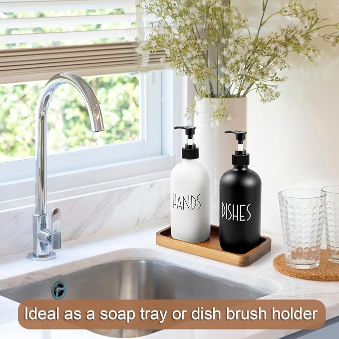 ALELION 8" Acacia Wood Bathroom Vanity Tray for Counter - Dresser Top Tray for Perfume Jewelry Candle Key Catchall - Small Kitchen Countertop Organizer for Soap Dispenser and Sponge Holder