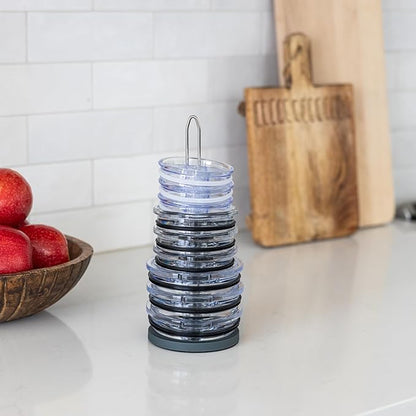 Tumbler Lid Organizer for Cabinet & Countertop - Slim Space-Saving Lid Holder with 9" Sturdy Bar & Weighted, Non-Slip Base - Vertical Storage Cup Lid Organizer - Collapsible Lid Rack for 10 Lids