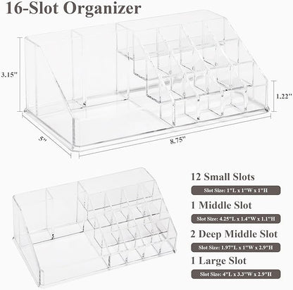 Sea Team 16-Slot Acrylic Plastic Lipstick Organizer, Clear Lipstick Holder, Makeup Storage Box, Cosmetic Display Case for Lippie, Lip Gloss, Eye Liner, Eyebrow Pencil, Nail Polish, Essence, Brush