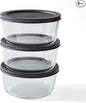 6-Piece Glass Food Storage Containers Set (3 Containers + 3 BPA-Free Lids) | 4-Cup, Leakproof | Microwave, Freezer, Oven & Dishwasher Safe | Ideal for Meal Prep & Pantry Organization, Black