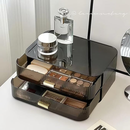 Makeup Organizer for Vanity, Large Desk Organizer with Stackable Drawers for Cosmetics, Skin Care, Lipsticks, Palette, Nail Care, Ideal Storage for Dresser and Bathroom Countertop- Black