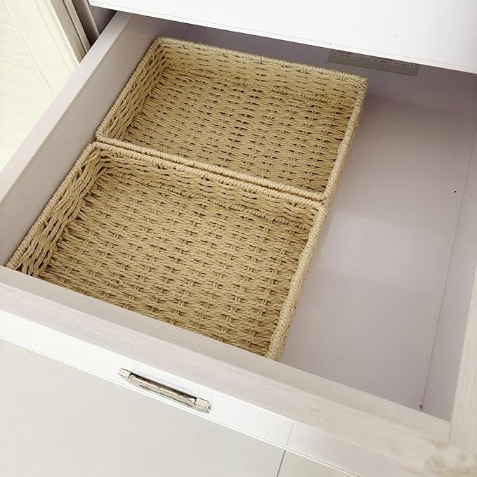 Storage Basket, Small Woven Paper Rope Basket for Drawer, Shelf & Closet Organization, Beige