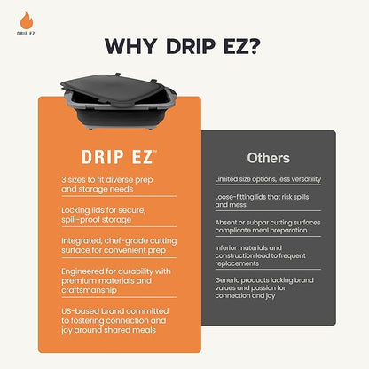 Drip EZ Collapsible BBQ Prep Tubs 3-Piece Set - For Meal Prep Marinating Food Storage - Includes Cutting Board & Lid - (1) JR + (1) OG + (1) XL - Green