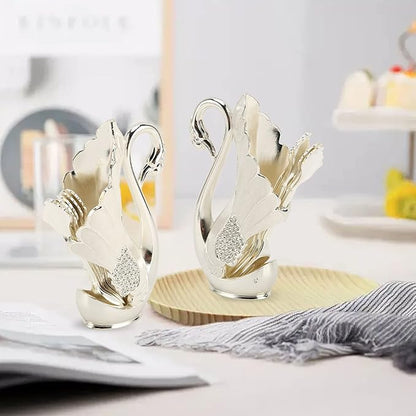 Decorative Swan Flatware Holder Organizer Set for Spoons, Forks, Coffee Stirring, Dessert Cutlery, Kitchen Counter Display