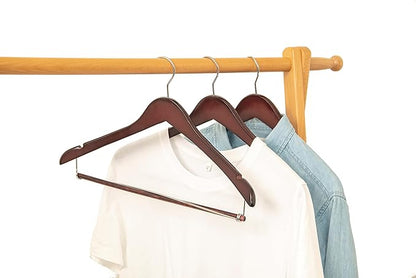 Quality Hangers Wooden Hangers Beautiful Sturdy Suit Coat Hangers with Locking Bar Chrome Hooks (100)