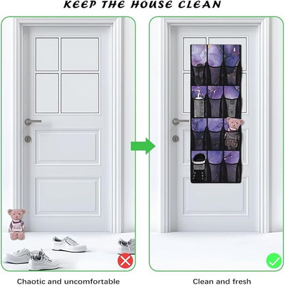 Violet Door Hanger Organizer Mesh Pockets Behind The Door Organizer for School Supplies Storage Marble Shoe Holder Hanger with Hook Design 12 Pockets Wall Hanging Storage