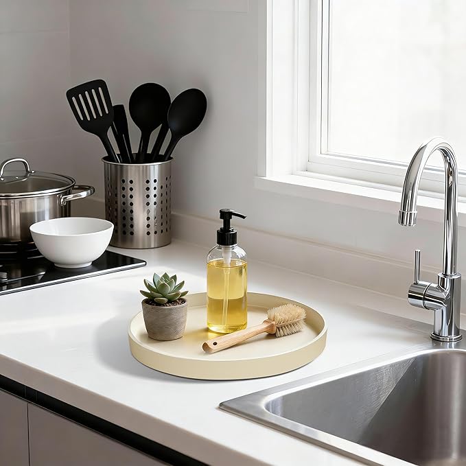1 Pack 9" Bathroom and Vanity Tray, ABS Bathroom Counter Organizer, Coffee Table Decor for Perfume, Candles, Keys &More. Kitchen Countertop Organizer, Decorative Tray Soap Holder, Yellow