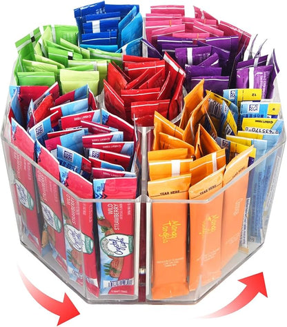 Drink Packet Organizer For Powdered Drink Mix,Powder Packet,Water Packet,Water Flavor Packet, Lazy Susan Organizer for Drink Mix Rotating Holder (Rhombus)