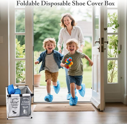 Shoe Cover Dispenser Foldable Shoe Covers Box Realtor Supplies,Holder with Used Shoe Covers and Please Remove Your Shoes Sign for Open House Supplies(Gray,Beige)