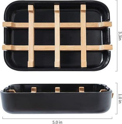 Soap Dishes for Bar Soap, Black Bathroom Soap Holder, Bamboo Soap Dishes Holder for Bathroom Shower, Bathroom Sink Soap Dish
