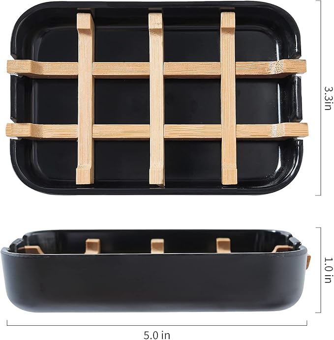 Soap Dishes for Bar Soap,2 Pack Environmentally-Friendly Bathroom Soap Dishes (Removable),2Pcs/Set Bamboo Soap Dishes Holder,Black
