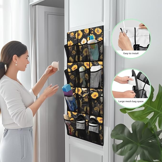 Sunflower Daisy Shoe Organizer Door Hanger,Shoes Hanger Storage Organizer Bag for Bedroom,Hanging Shoe Storage Hanging Bag
