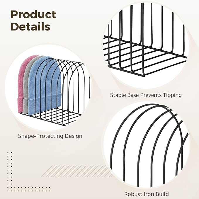 OMISTAR 2 Pcs Hat Storage Racks, 10.2 in Sturdy Beanie Holder Organizer for Desktop, Iron Knitted Hat Storage Rack, Winter Swimming Hat Display Rack, Metal Display Stand for Book