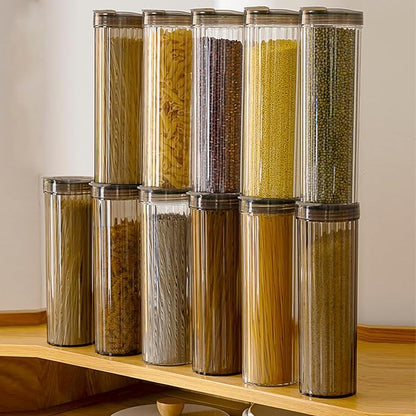 Clear Plastic Pasta Storage Container with Lid, Airtight Spaghetti Food Storage Box Noodle Canister Suit for Flour, Sugar, Black, Pasta, Noodle, Cereal