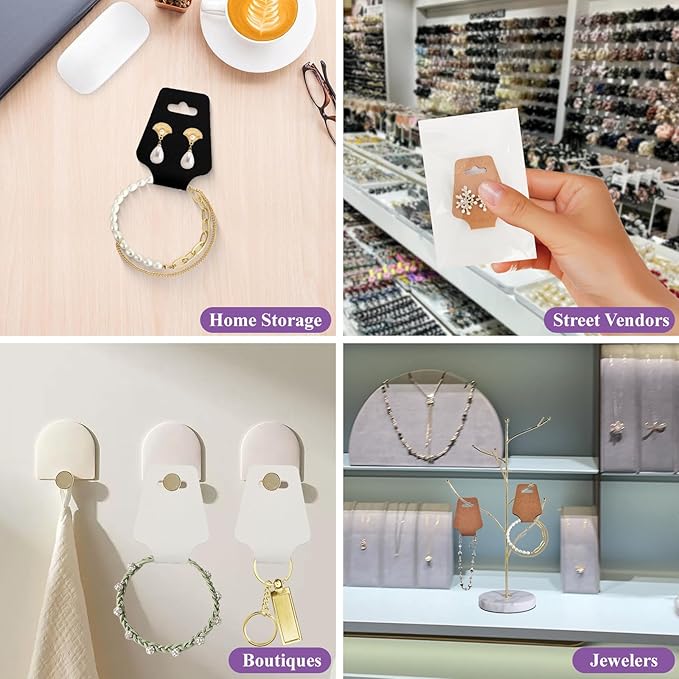 500pcs Jewelry Display Cards with Adhesive,1.7*4.7inch Necklace Display Cards with 500pcs Packaging Bags Jewelry Holder Cards Hanging for Earring Hair Band Keychain Scrunchies (500pcsBlack)