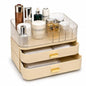 Makeup Organizer with Stackable Drawers, Bathroom Countertop Vanity Organizers and Storage, Ideal for Desk and Dresser, Great for Cosmetics, skin Care, Lipsticks, Nail Care -Cream White