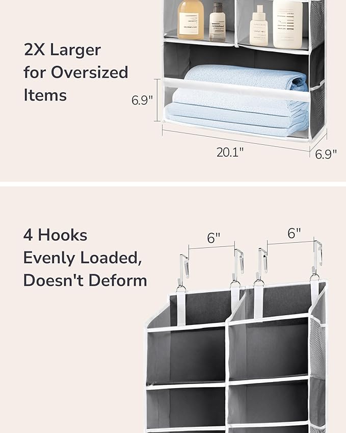 ULG Over the Door Organizer, 5-Tier Extra Large Hanging Storage with 10 Mesh Pockets, 100 lbs Capacity, Heavy Duty Door Organizer for Closet, Bedroom,Grey