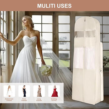 Foldable Wedding Dress Garment Bag for Travel, Hanging Garment Bag for Travel for Gowns and Long Dresses (White, 1PCS-72‘’)