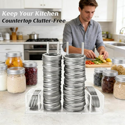 2-In-1 Mason Jar Lid Organizer, Acrylic Lid Storage Organizer for Regular & Wide Mason/Canning Lids, Holds 14 of Each Size, Canning Rack for Cabinet, Countertop & Pantry