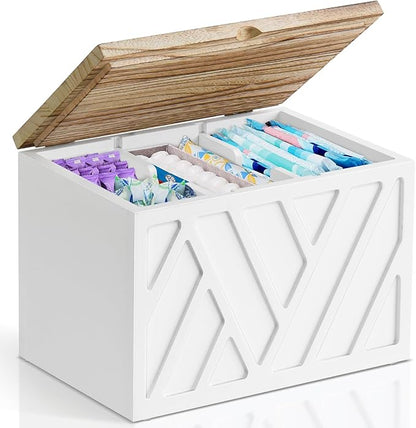 Tampon Holder for Bathroom Decor, Feminine Product Organizer with Lid, Shark Week Tampon Storage, Wood Pad and Tampon Organizer for Toilet Organizer, Bathroom Accessories Box for Girl Stuff