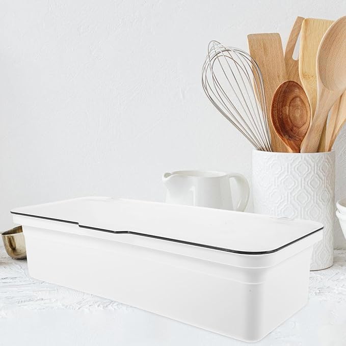Alipis Plastic Silverware Tray with Lid, Silverware Countertop Storage Container Kitchen Cutlery and Utensil Drawer Organizer for Kitchen Flatware Spoons Forks White