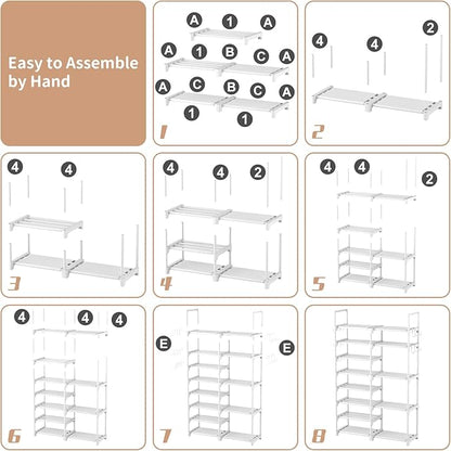 ROJASOP White Shoe Rack, Tall Metal Shoe Rack Organizer for Entryway Closet Garage, 8 Tier Large Shoe Shelf for 26-32 Pairs Boots & Shoes Storage, Space Saving Heavy Duty Shoe Stand