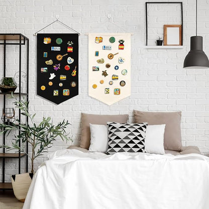 VitalCozy Pin Wall Display Banner with Butterfly Clutch Tie Tacks Enamel Pin Display Blank Canvas Display Metal Pin Backs Pin Organizer for Jewelry Lapels Badges Buttons Collection (Beige)