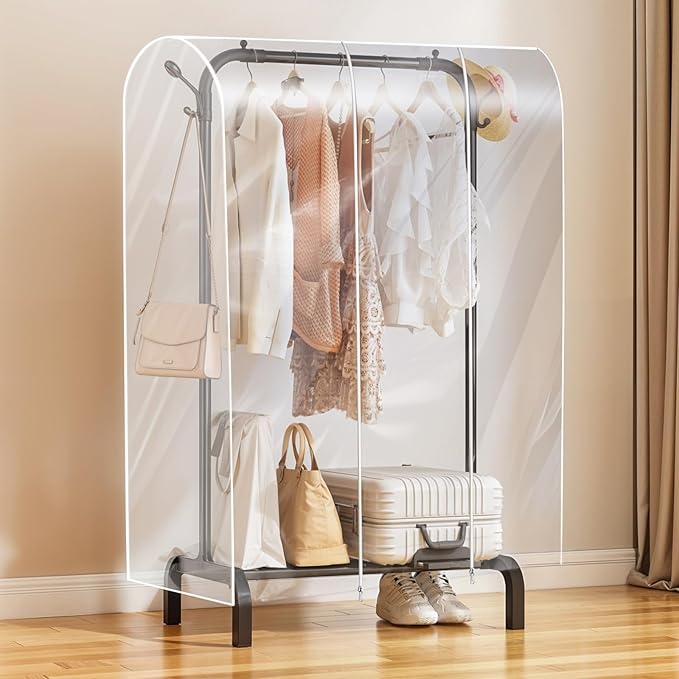Clear Clothes Rack Cover 6 Ft Garment Rack Cover Transparent Clothing Covers With 2 Durable Zipper Waterproof Protector for Garment Racks (71"L x 20"W x 60"H, Racks Not Included)