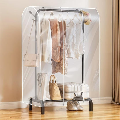 Clear Clothes Rack Cover 6 Ft Garment Rack Cover Transparent Clothing Covers With 2 Durable Zipper Waterproof Protector for Garment Racks (71"L x 20"W x 60"H, Racks Not Included)