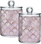 ALAZA 2 Pack Qtip Holder Dispenser Rose Gold Mermaid Pink Marble Bathroom Organizer Canisters for Cotton Balls/Swabs/Pads/Floss,Plastic Apothecary Jars for Vanity
