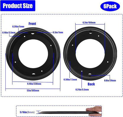 6 Packs 12'' Lazy Susan Hardware, Heavy Duty 5/16''Thick Turntable Bearing Swivel Pate for Rotating Table, Book Case, Serving Tray, Corner Shelves, Kitchen, DVD Tower, Shoe Rack, Black