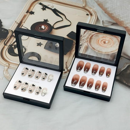 32 Pack Press On Nail Packaging Boxes 3D Floating Press On Nail Storage Box Nail Display Box with 90pcs Double Sided Adhesive Nail Display Tape for Nail Tech