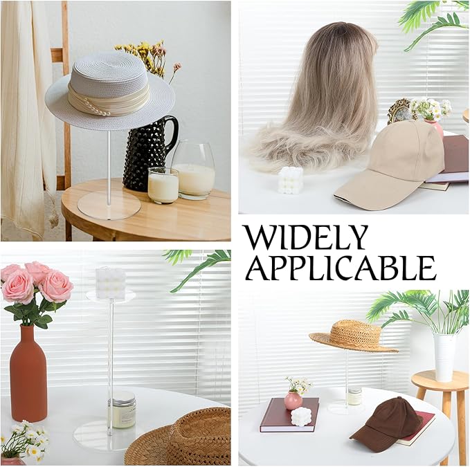 4 Pcs Acrylic Hat Stand Holder, 12 Inch Wig Display Rack Clear Thickened Pedestal Stands Round Acrylic Risers Stand for Jewelry, Watches, Caps Display