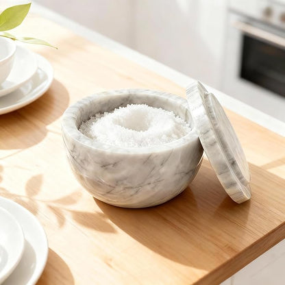 Marble Salt Shaker, Salt Shakers for Kitchen, Salt and Pepper Shaker（Lid And Spoon）, Sugar Bowl, Suitable for Salt and Pepper, Coffee Beans and kitchen counter decor,Cloudy White（NS048）