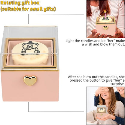 Rotating jewelry box, pop-up surprise gift box, romantic birthday surprise rotating necklace and ring box, Valentine's Day, birthday, anniversary, wedding gift (Pink)