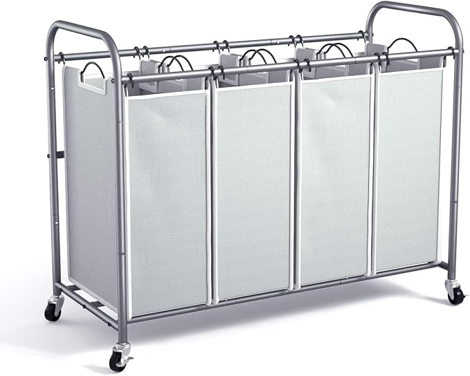 ROMOON Laundry Hamper Sorter Cart: 4-Section Organizer with Heavy-Duty Lockable Wheels and Removable Bags | 180L Rolling Laundry Basket for Dirty Clothes in Laundry Room or Small Spaces (Gray)