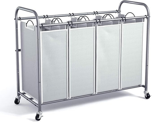ROMOON Laundry Hamper Sorter Cart: 4-Section Organizer with Heavy-Duty Lockable Wheels and Removable Bags | 180L Rolling Laundry Basket for Dirty Clothes in Laundry Room or Small Spaces (Gray)