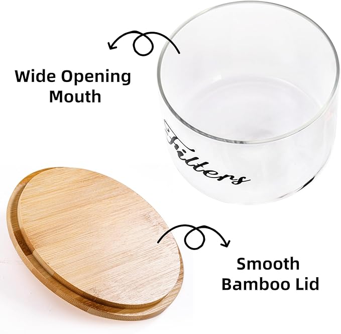 Cididu Coffee Filter Holder with Bamboo Lid, Glass Large Coffee Pod Holder for Counter, Clear Coffee Filter Dispenser Basket, K Cup Countertop Storage Container for Kitchen Cafe Bar Accessories