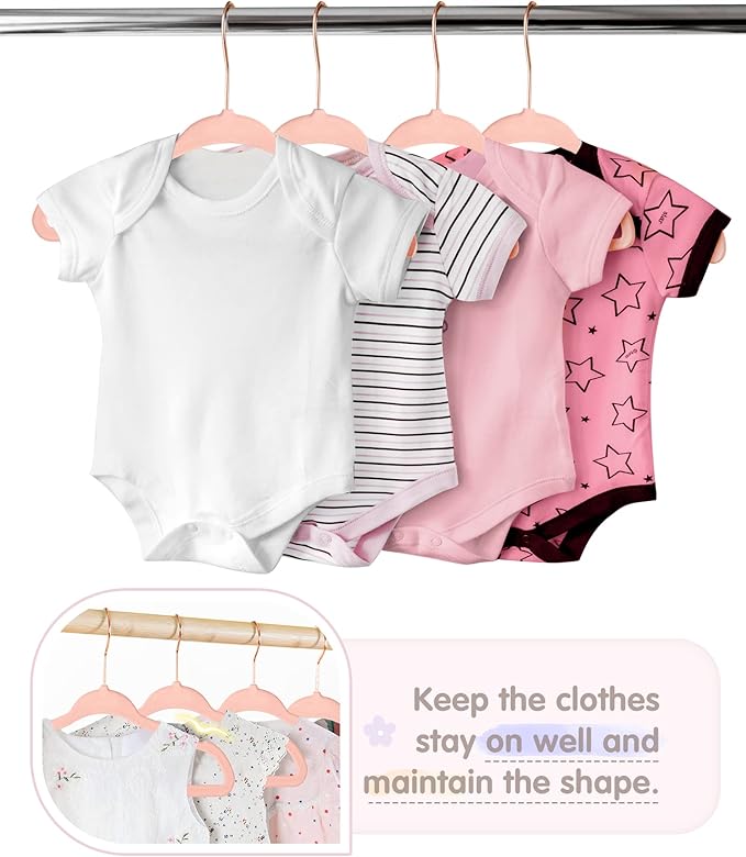 VIS'V Baby Hangers, 11 Inch Velvet Kids Hangers with 6 Pcs Clothes Size Dividers, Infant Toddler Nursery Closet Organization, Non Slip, Pink, 30 Pcs